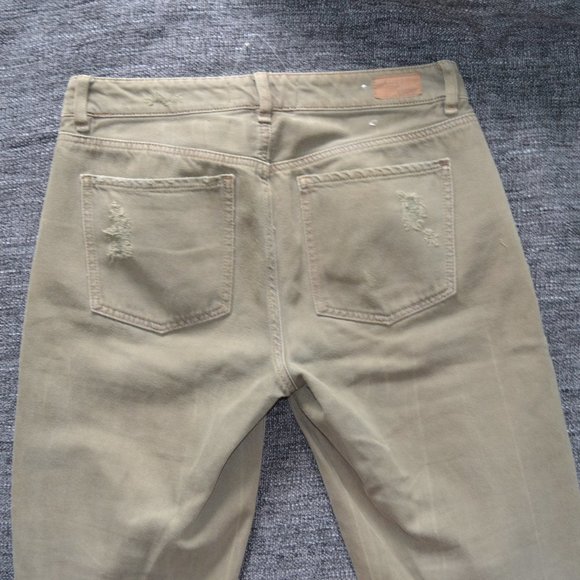 Garage Distressed Olive Green Boyfriend Denim - Picture 4 of 6